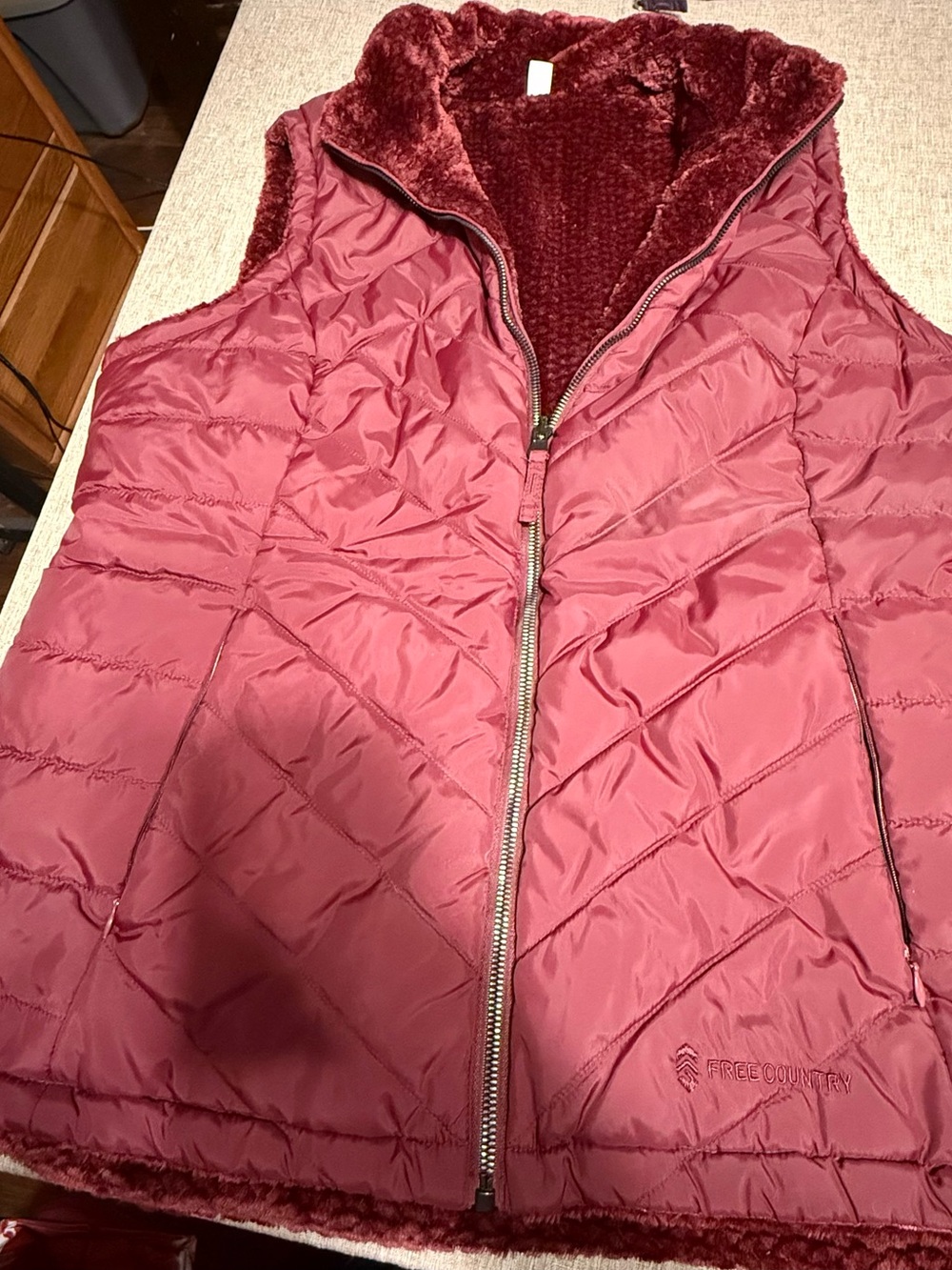 Free Country Women's Reversible Wine Red Quilted Vest